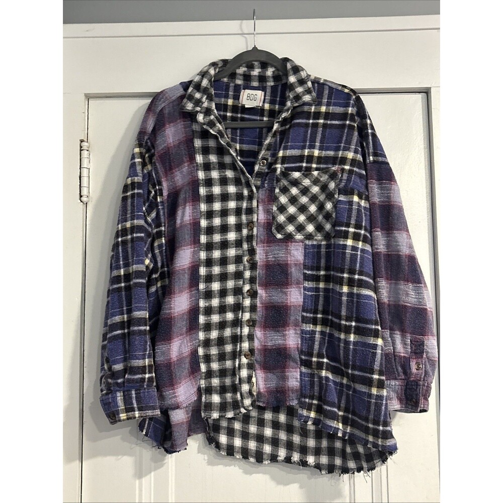 BDG Urban Outfitters Patchwork Plaid Flannel Shirt Multi Color Oversized Large